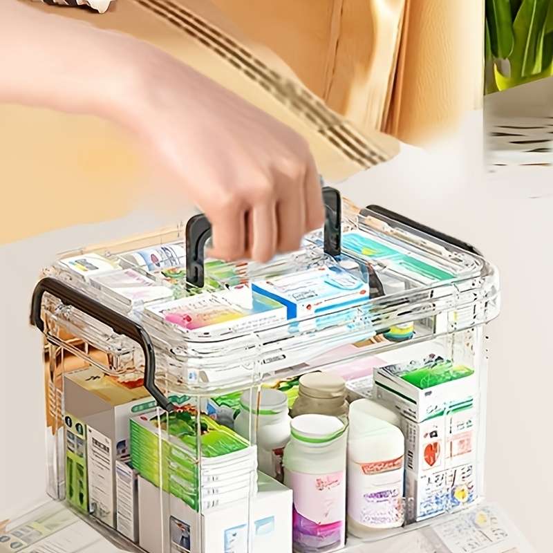 1pc, Large Capacity Double-Layer Medicine Organizer Box