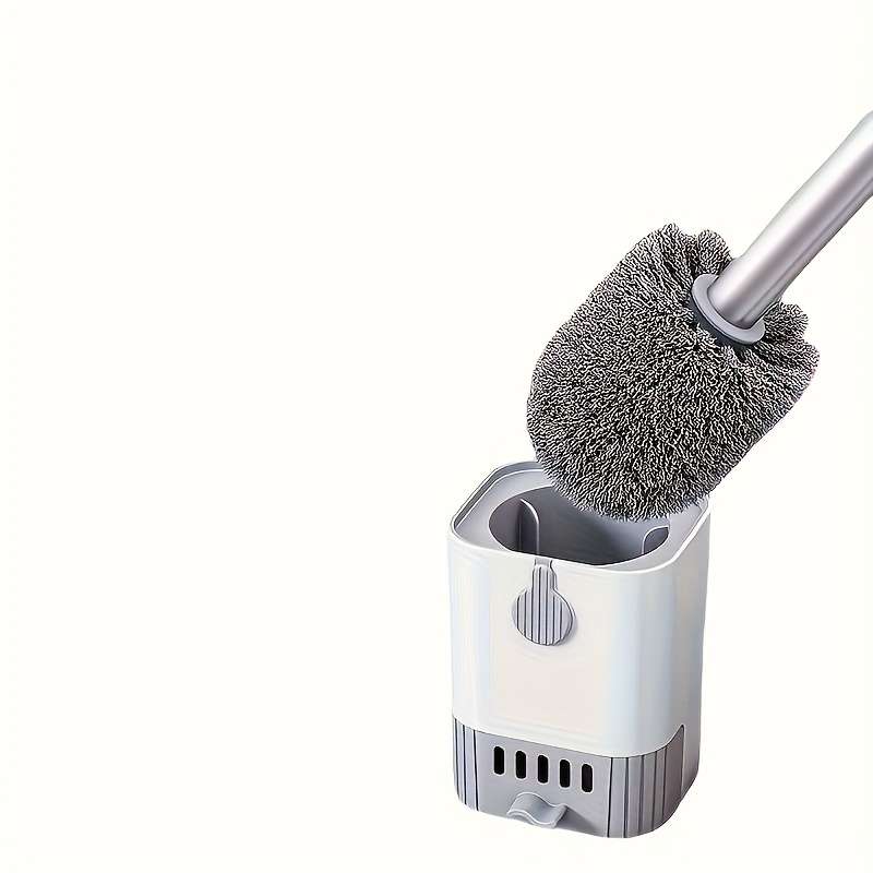 Space-Saving Wall-Mounted Toilet Brush Set With Long Handle - Soft Silicone Bristles,