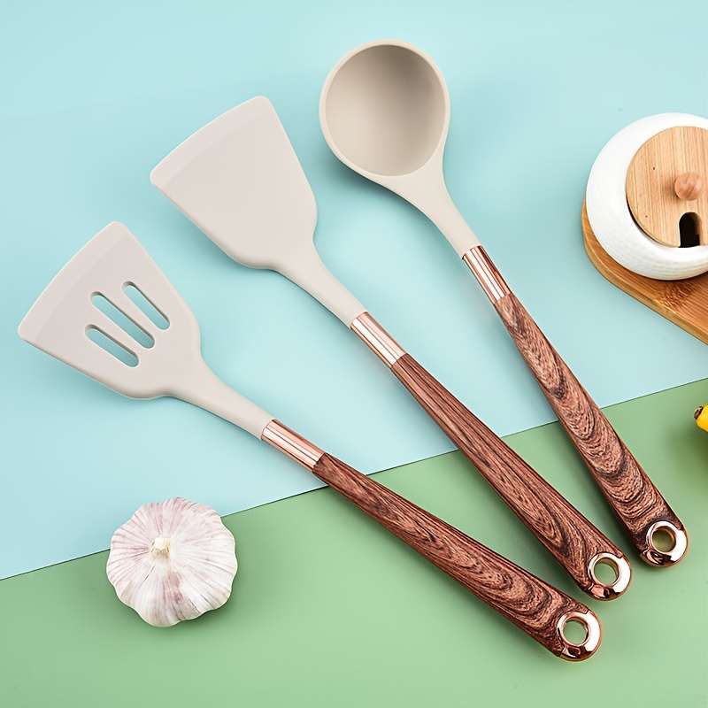 1pc Premium Silicone Spatula Set With Wood Grain Handle - Heat