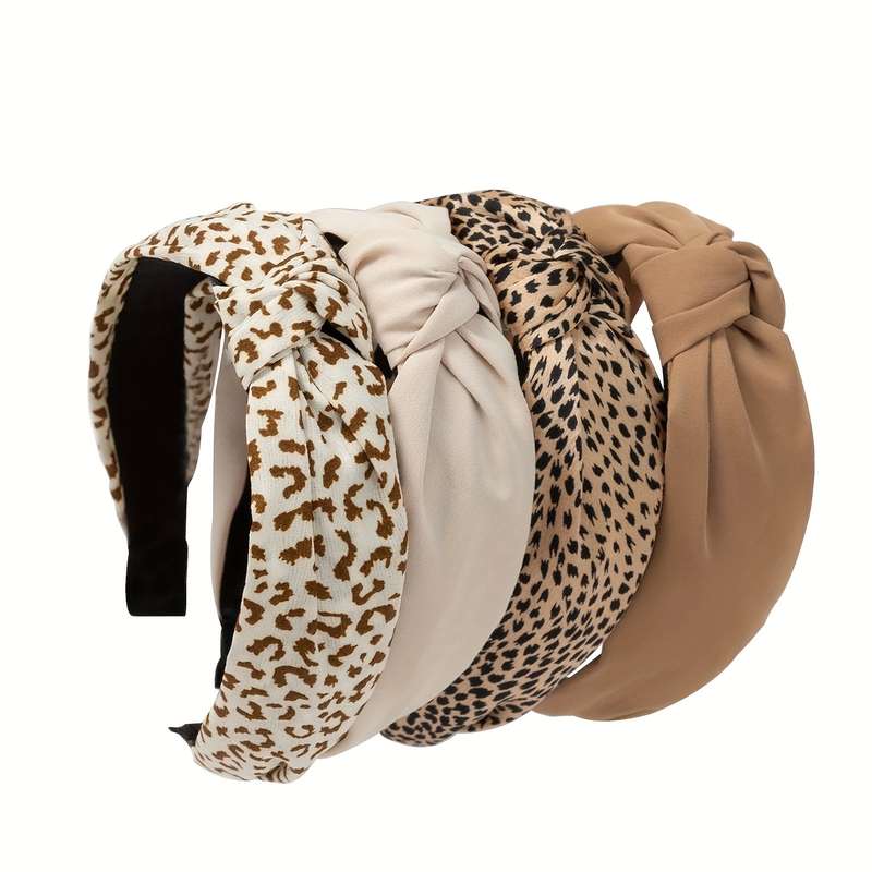 4Pcs Elegant Leopard Print Fabric Hairbands
