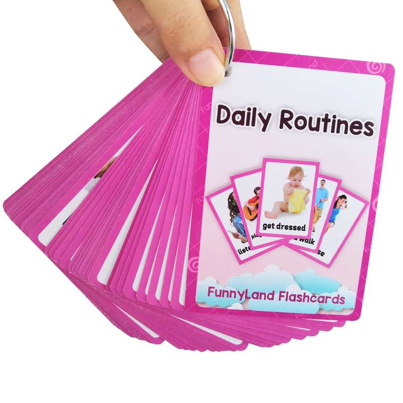 44pcs Daily Routines Flash Cards Set - Educational Learning Pocket Cards For Youngsters