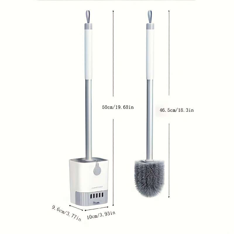 Space-Saving Wall-Mounted Toilet Brush Set With Long Handle - Soft Silicone Bristles,