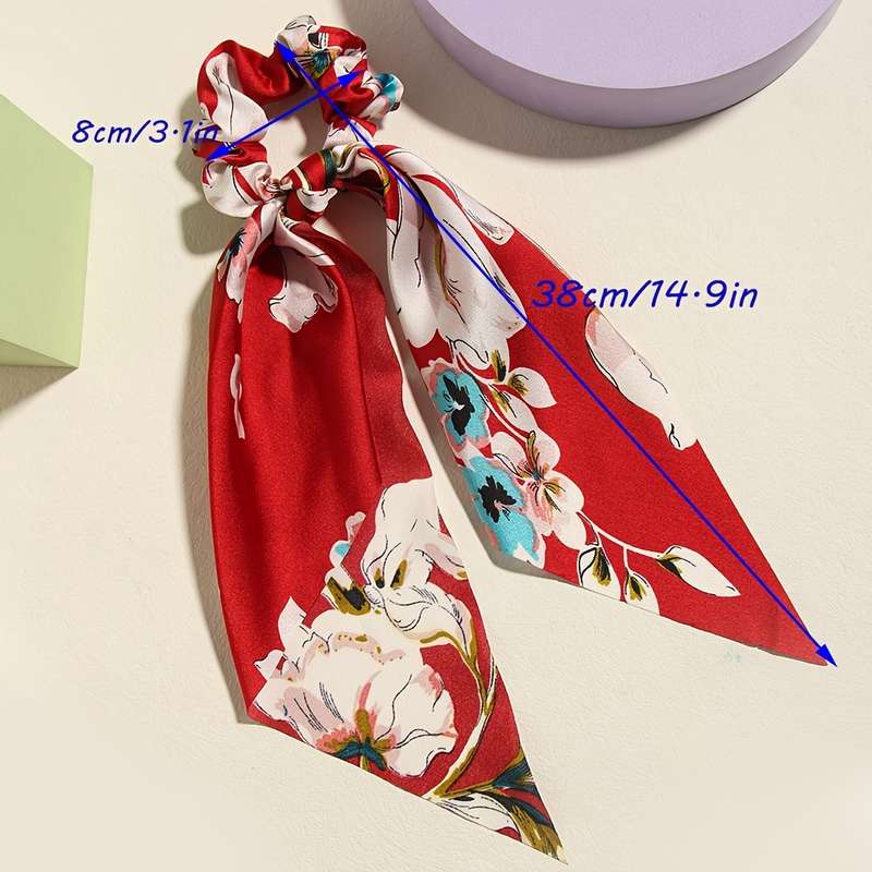4pcs Elegant Floral Print Scarf Hair Tie