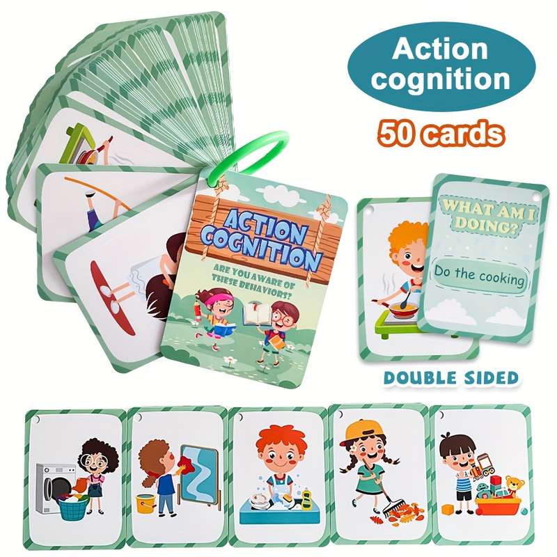 50 Cards My Daily Routine Action Verbs Flash Cards Educational Flash