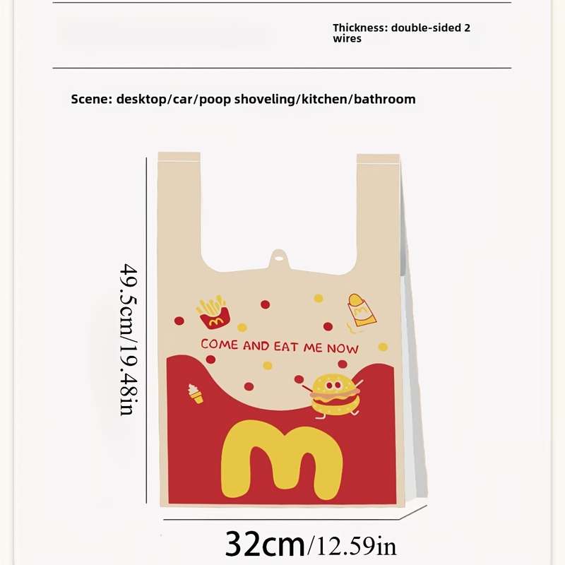 40pcs Cute Hamburger Print Disposable Trash Bags - High-Quality