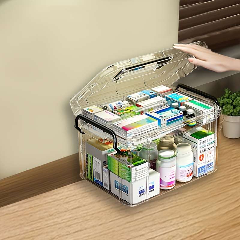 1pc, Large Capacity Double-Layer Medicine Organizer Box