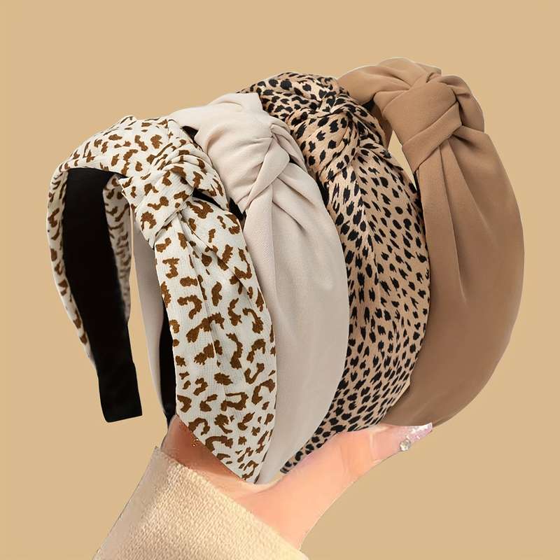 4Pcs Elegant Leopard Print Fabric Hairbands