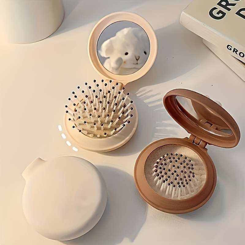 1pc Travelmate Portable Folding Hair Brush With Mirror