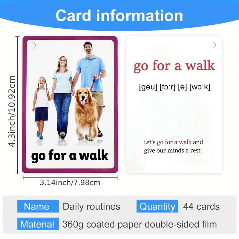44pcs Daily Routines Flash Cards Set - Educational Learning Pocket Cards For Youngsters