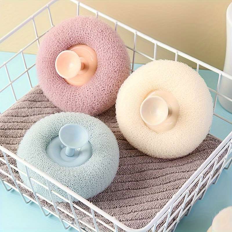 Exfoliating Shower Brush With Suction Cup - Massage Bath Sponge Bal
