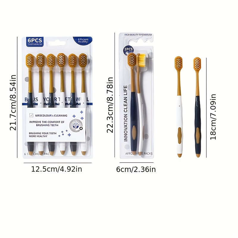 6pcs Premium Soft Bristle Toothbrushes For Adults - Ultra-Fine Fibers,