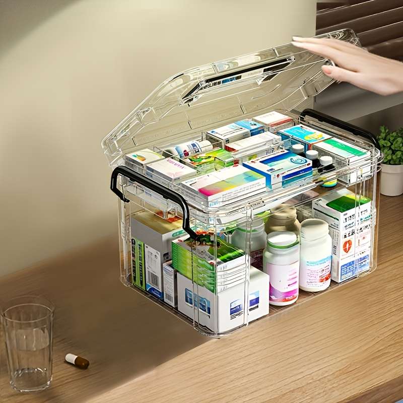 1pc, Large Capacity Double-Layer Medicine Organizer Box