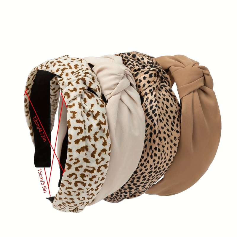 4Pcs Elegant Leopard Print Fabric Hairbands