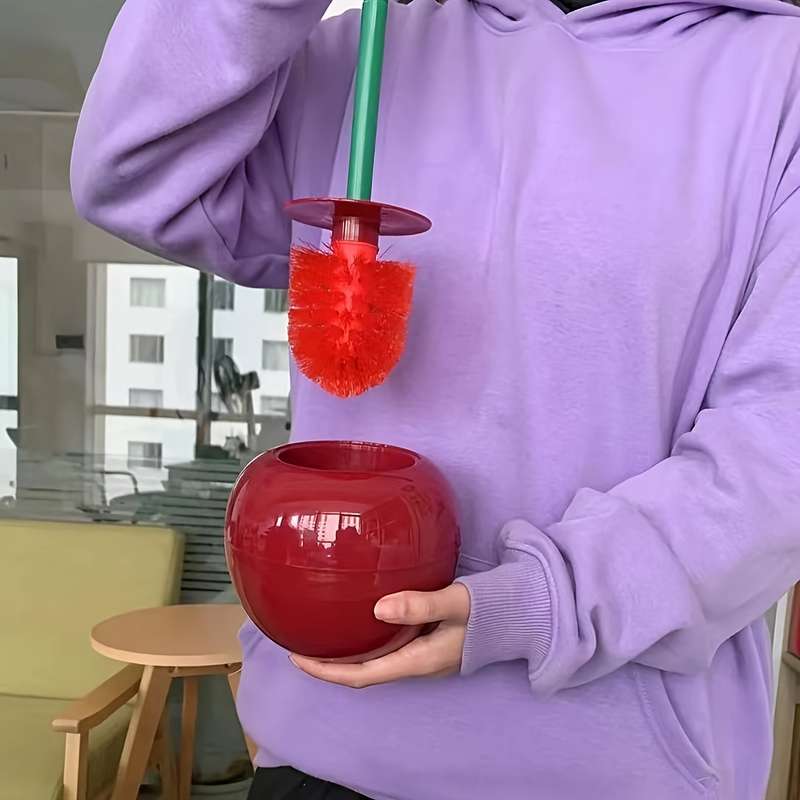 1 Set Novelty Cherry-Shaped Plastic Toilet Brush With Holder
