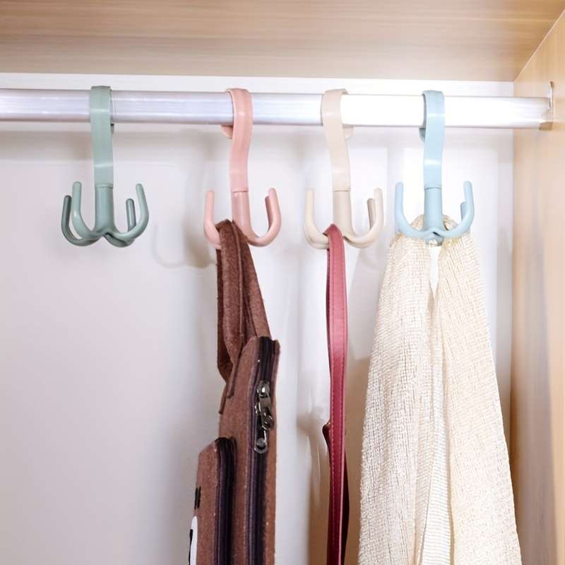 4pcs 360-Degree Rotatable Four-Claw Hook For Wardrobe And Tie Drying