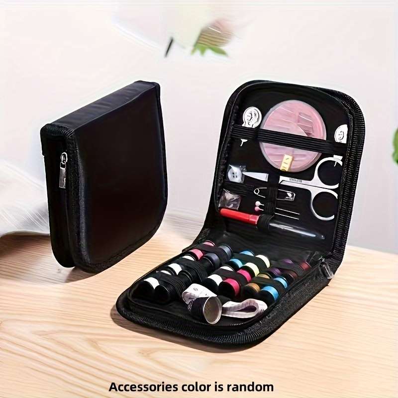 1pc Black Mini Travel Sewing Kit With Needles