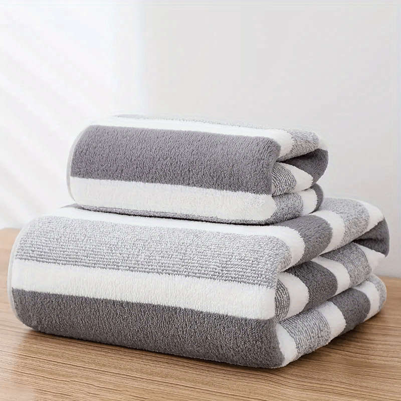 Striped Ultra-Soft Bath Towels, Coral Fleece