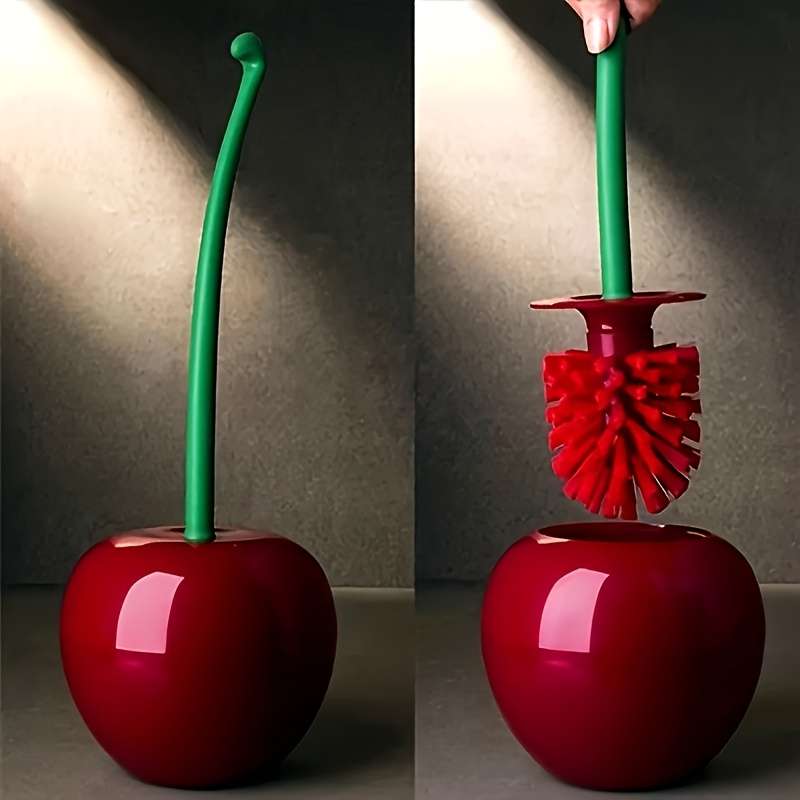1 Set Novelty Cherry-Shaped Plastic Toilet Brush With Holder