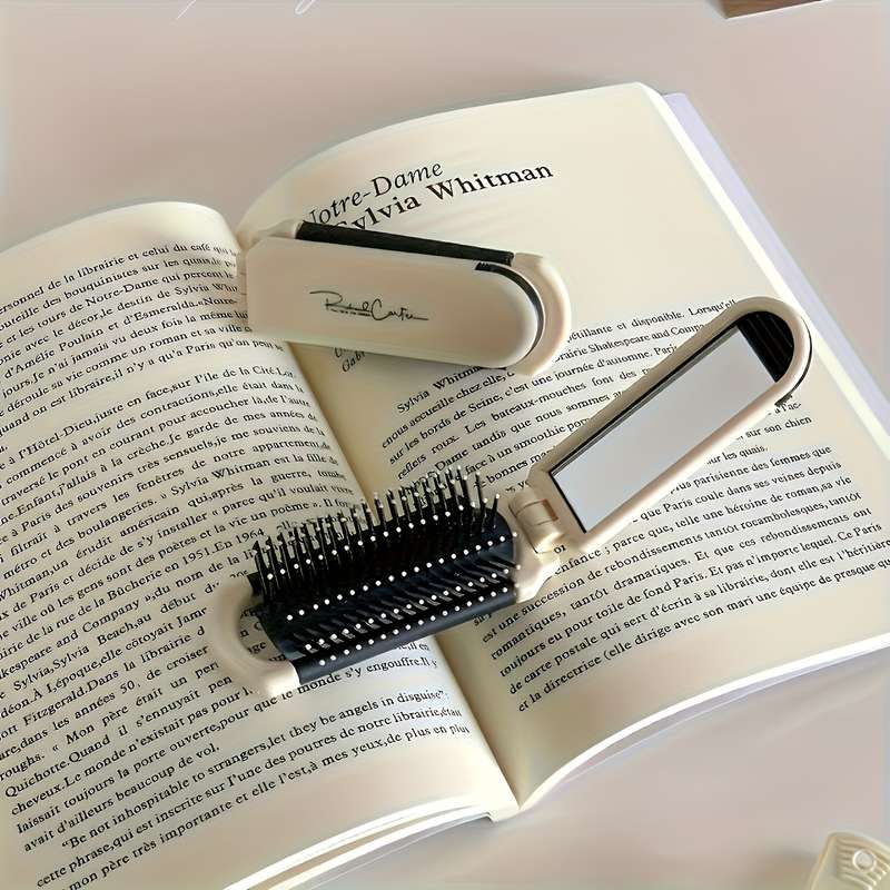 1pc Travelmate Portable Folding Hair Brushwith Built-In Mirror - Anti-Static