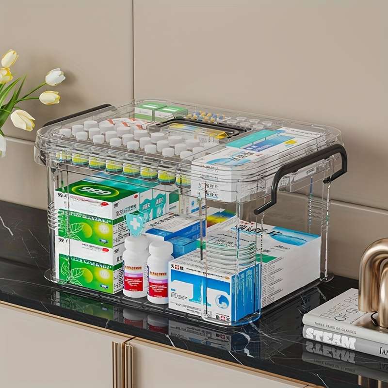 1pc, Large Capacity Double-Layer Medicine Organizer Box