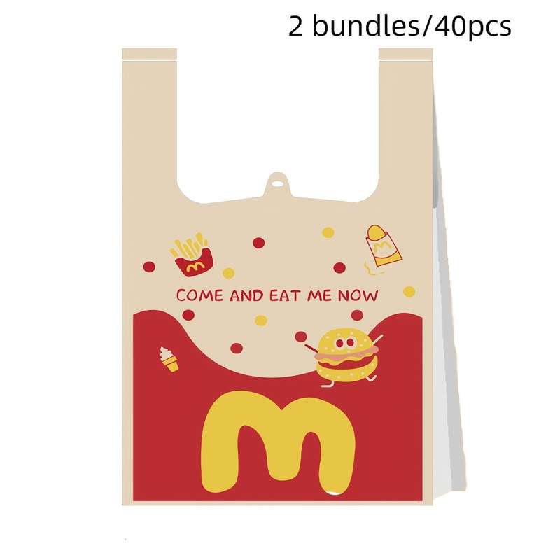 40pcs Cute Hamburger Print Disposable Trash Bags - High-Quality