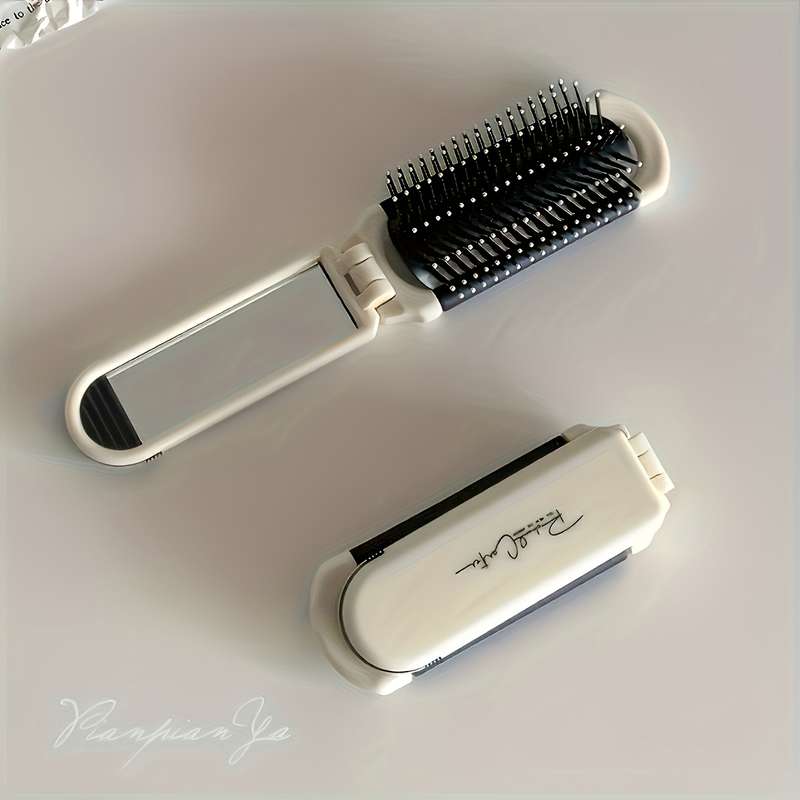 1pc Travelmate Portable Folding Hair Brushwith Built-In Mirror - Anti-Static