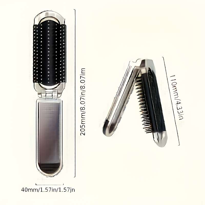 1pc Travelmate Portable Folding Hair Brushwith Built-In Mirror - Anti-Static