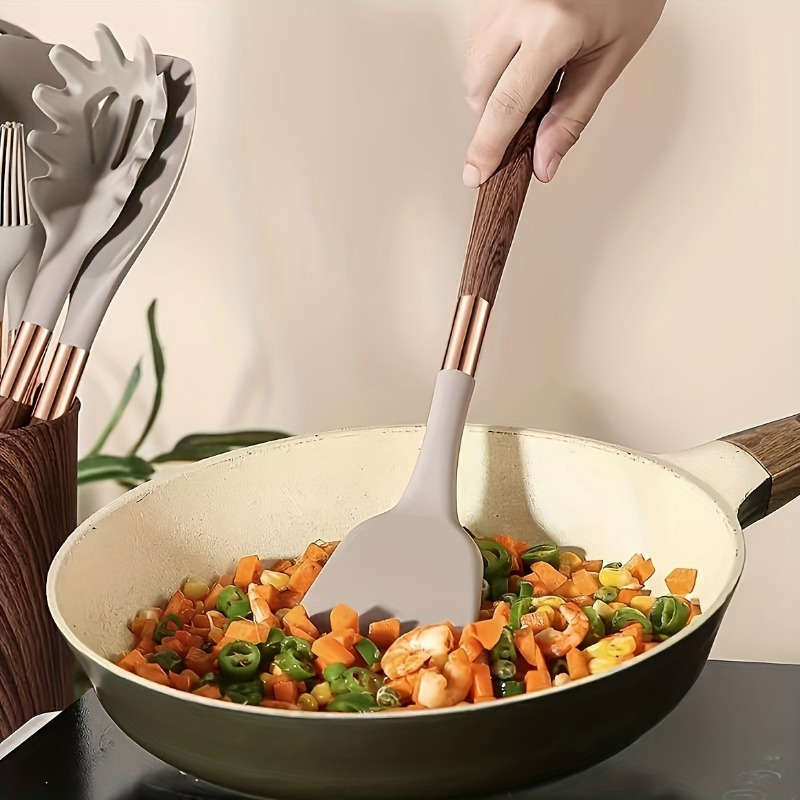 1pc Premium Silicone Spatula Set With Wood Grain Handle - Heat