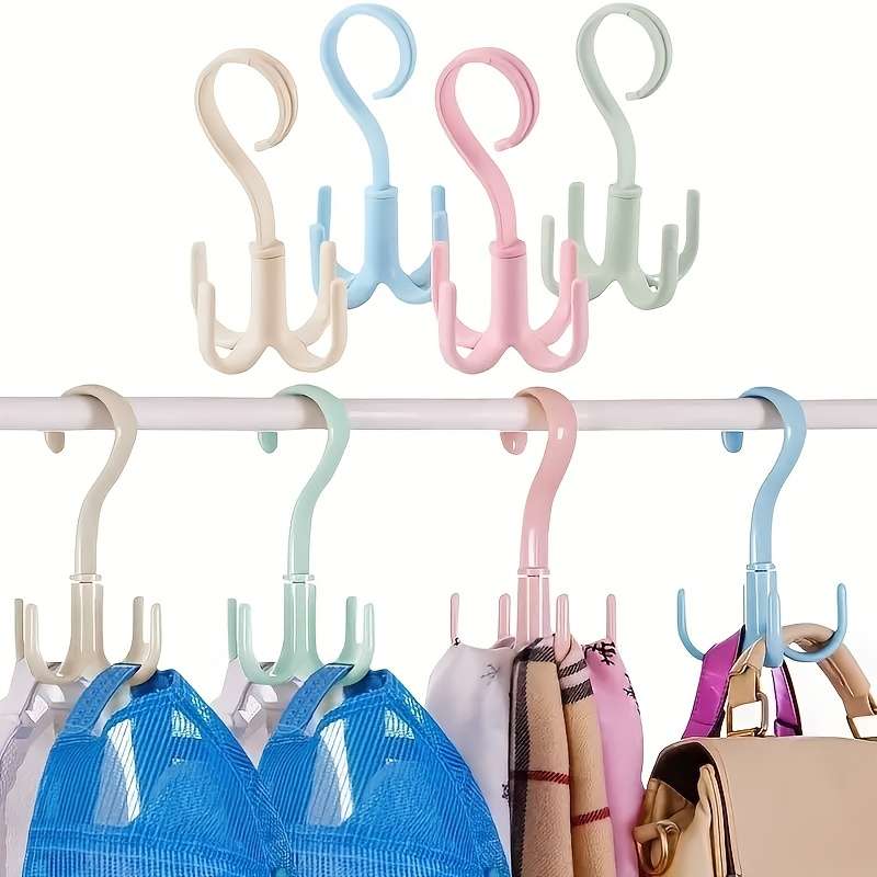 4pcs 360-Degree Rotatable Four-Claw Hook For Wardrobe And Tie Drying