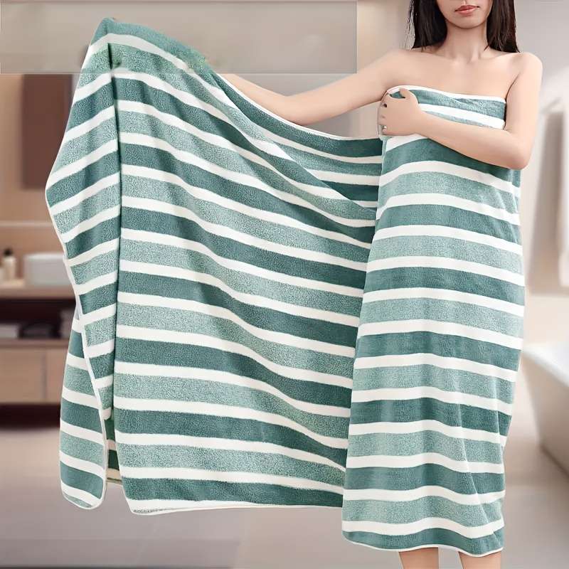 Striped Ultra-Soft Bath Towels, Coral Fleece