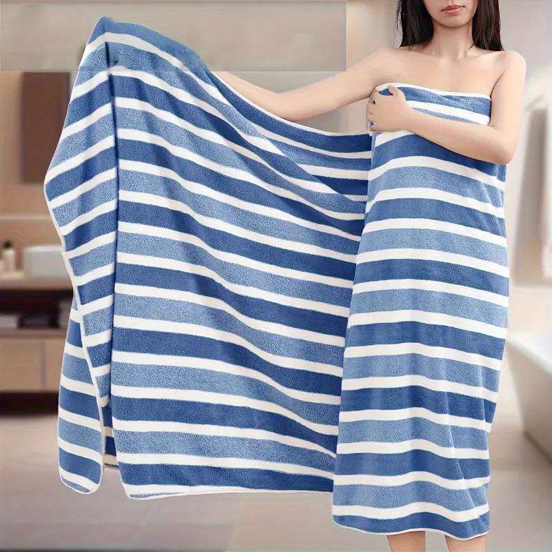 Striped Ultra-Soft Bath Towels, Coral Fleece