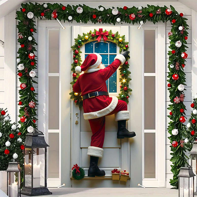 Santa Claus Christmas Porch Banner Durable Polyester Door Frame Decoration,