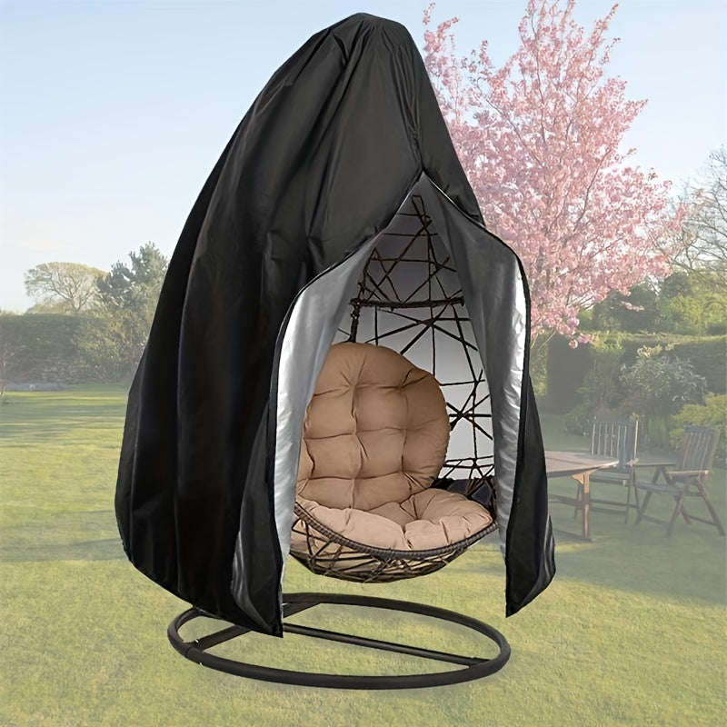 Waterproof Black Egg Chair Cover With Zipper - Durable Polyester Outdoor Furniture Protector For Sin
