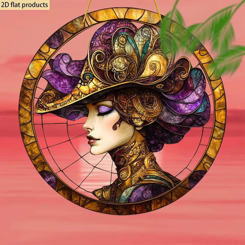Bohemian Style Woman With Hat Suncatcher- Spring Home & Garden Decor