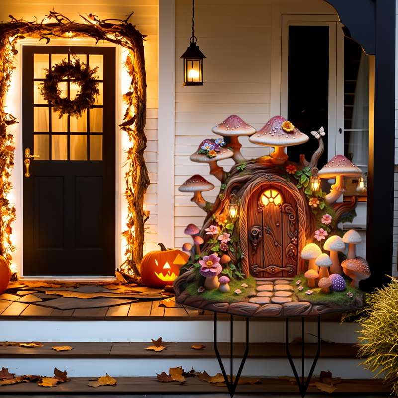 Bohemian Style Acrylic Fantasy Mushroom House Statue Plug-In