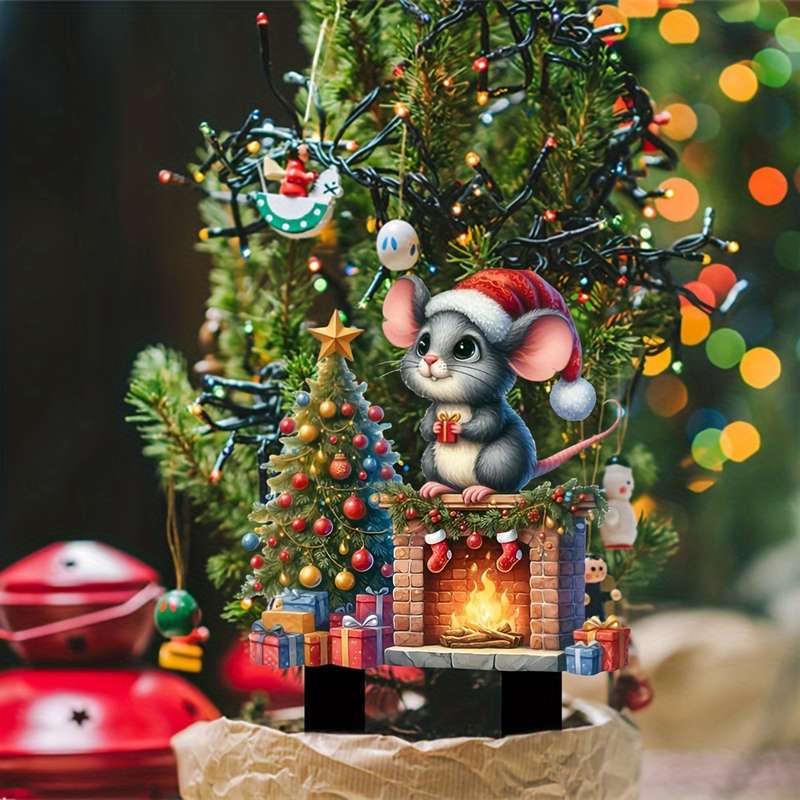 1pc Cute Mouse & Christmas Tree Acrylic Garden Stake