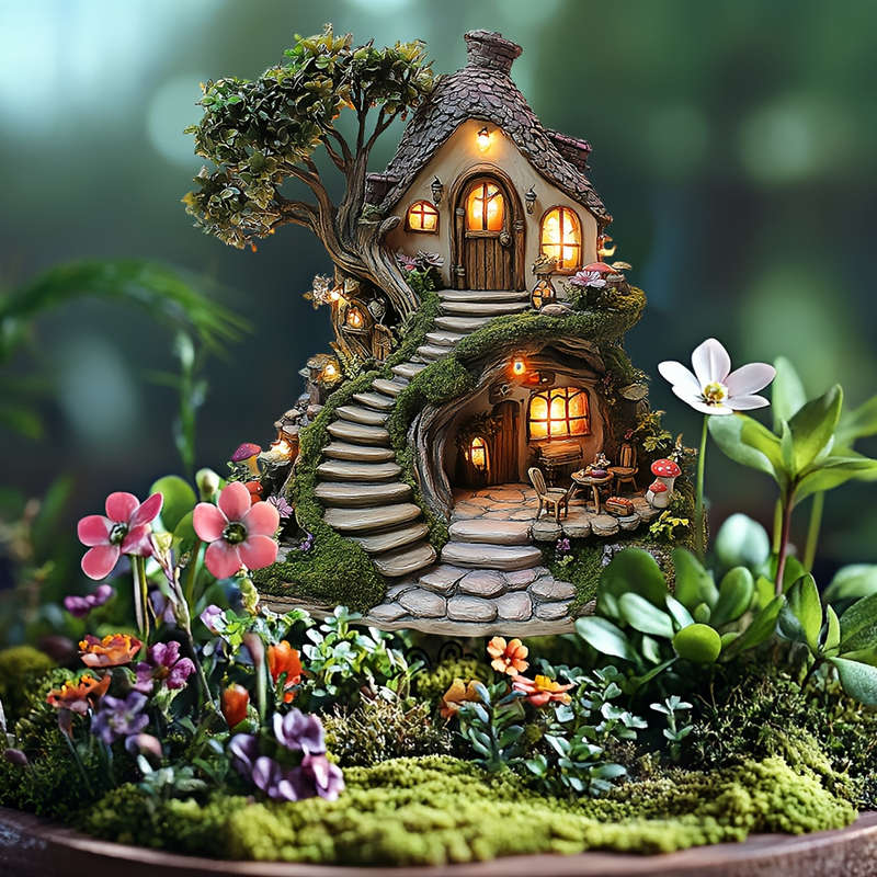 Enchanting Acrylic Fairy Tree House Garden Stake 29.97cm x 20.07cm