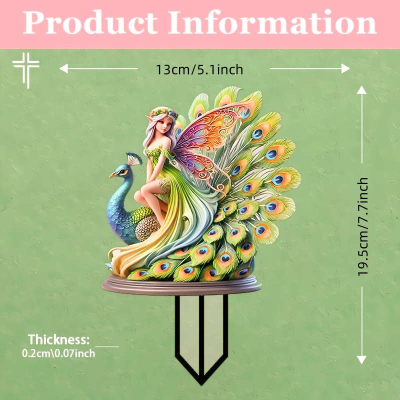 Peacock Fairy Acrylic Garden Stake, Weatherproof Outdoor Decor For Pots