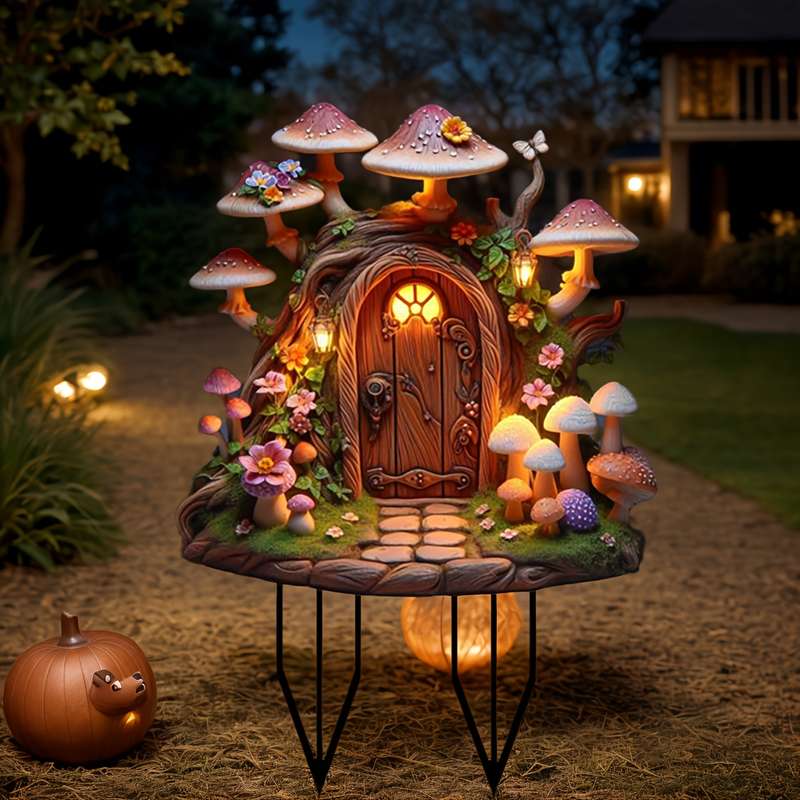 Bohemian Style Acrylic Fantasy Mushroom House Statue Plug-In