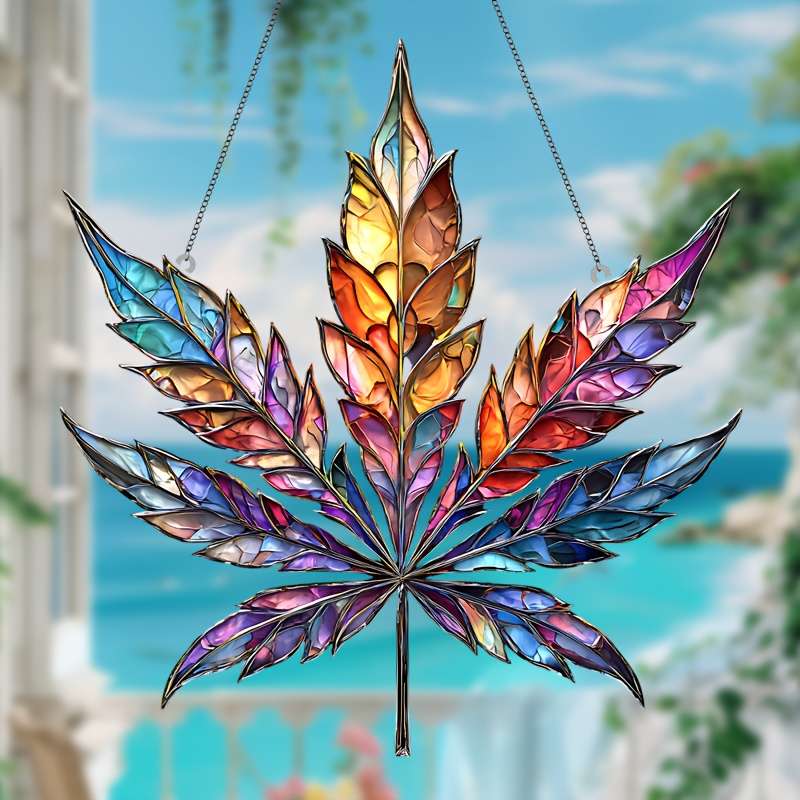 1pc Boho Chic Acrylic Plant Leaf Sun Catcher - 19.0cm x 19.99cm Wall Hanging Decor