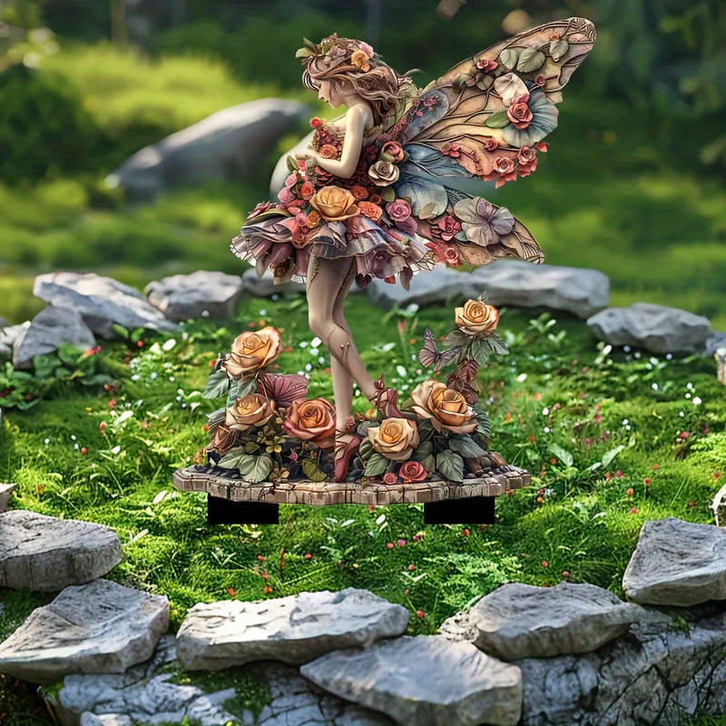 Bohemian Style Acrylic Fairy Statue With Butterfly Wings And Floral Accents