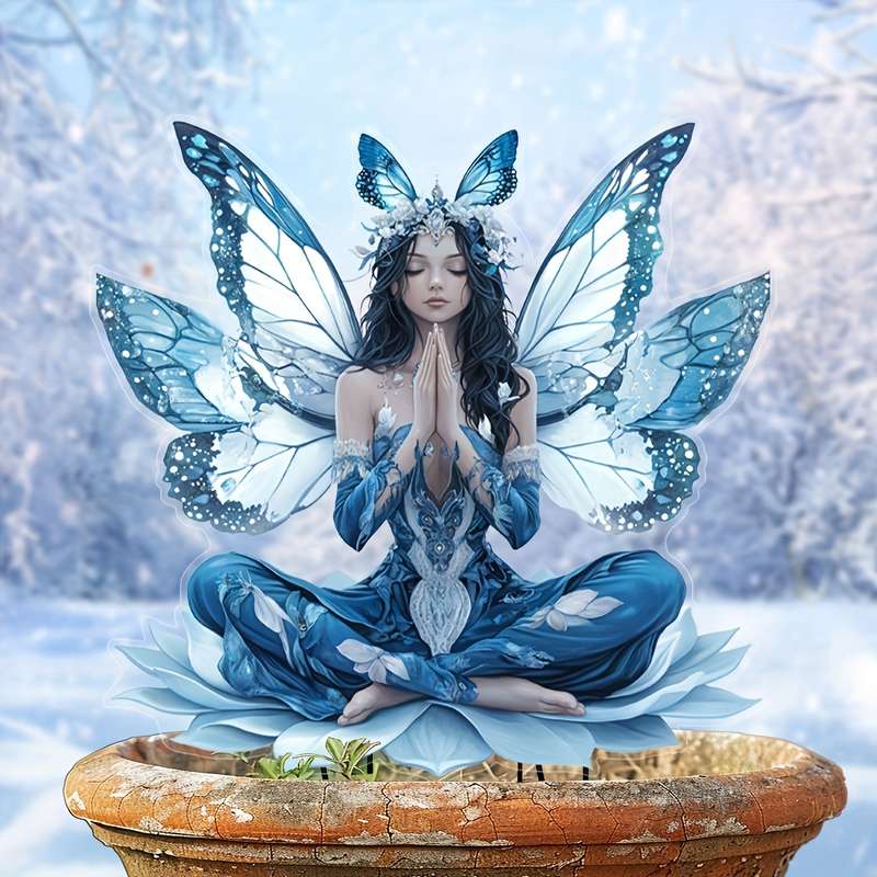 Enchanting Blue Winged Fairy Garden Stake - Acrylic
