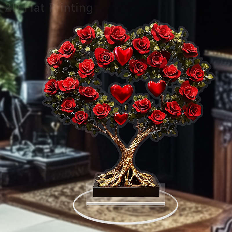 Bohemian Acrylic Red Rose & Heart Tree Of Life Desk Decor