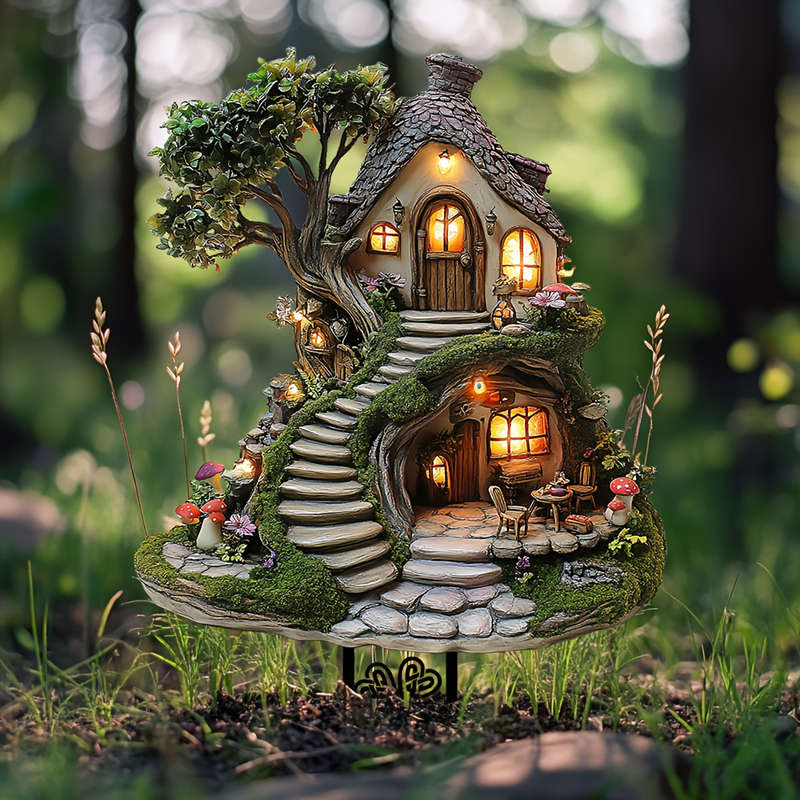 Enchanting Acrylic Fairy Tree House Garden Stake 29.97cm x 20.07cm