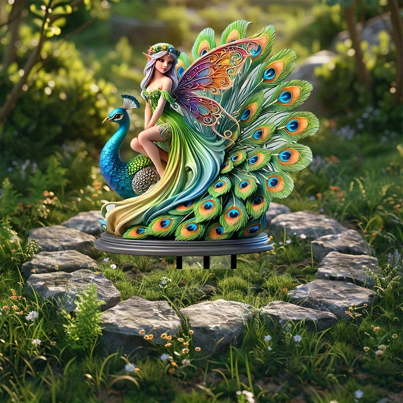 Peacock Fairy Acrylic Garden Stake, Weatherproof Outdoor Decor For Pots
