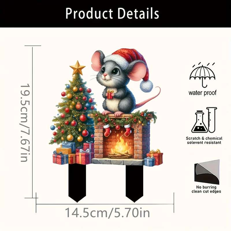 1pc Cute Mouse & Christmas Tree Acrylic Garden Stake