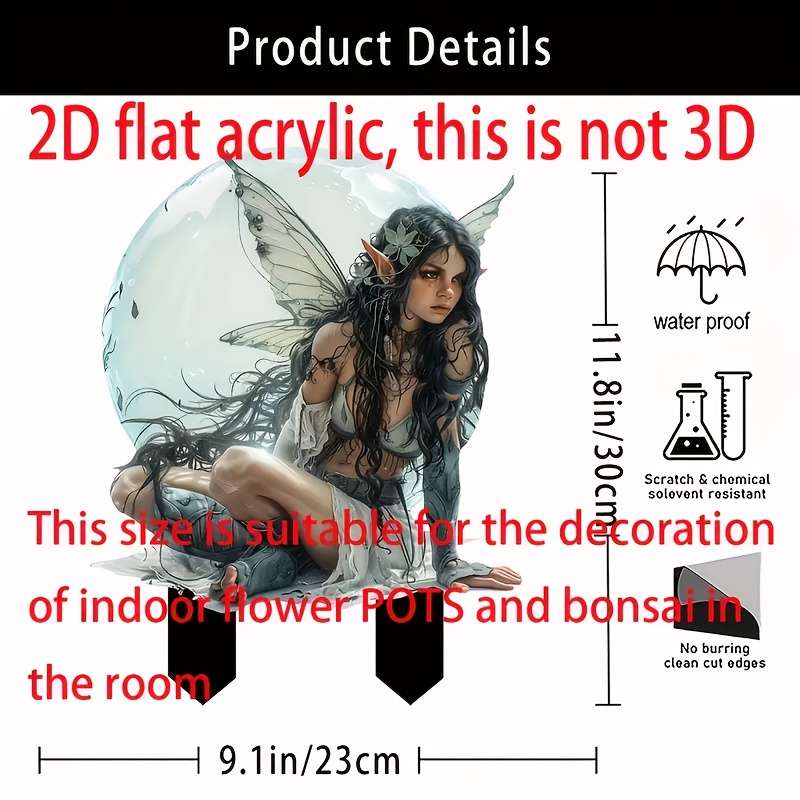 2D Flat, 1pc Art Deco Acrylic Fairy Girl Garden Stake