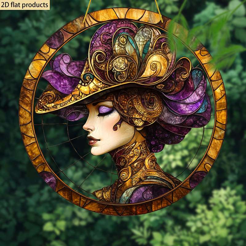 Bohemian Style Woman With Hat Suncatcher- Spring Home & Garden Decor