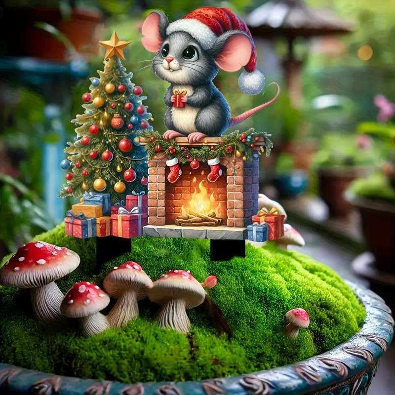1pc Cute Mouse & Christmas Tree Acrylic Garden Stake
