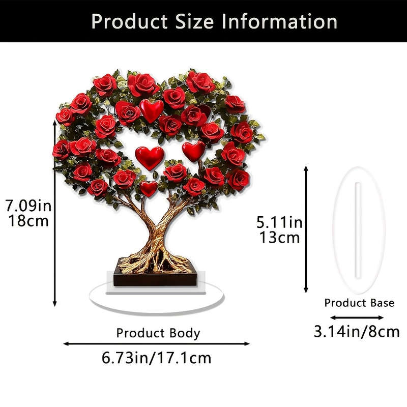 Bohemian Acrylic Red Rose & Heart Tree Of Life Desk Decor